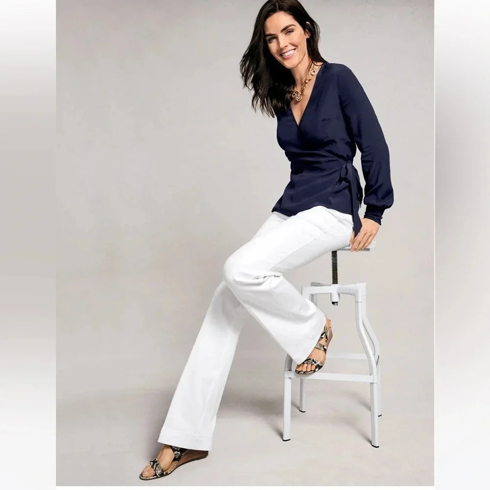 Talbots High Rise Flare Jeans - White summer denim work wear Size 10 - Picture 2 of 11